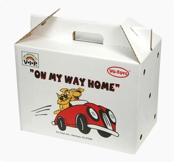 custom cat carrier, cat carrying carton, corrugated printed carrier box